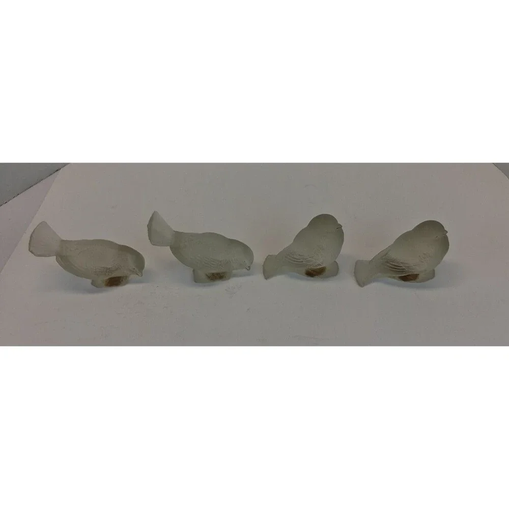 VTG Frosted Glass Bird Figurines Set of 4 Dove Sparrow Pigeon Art Glass 1960-80s